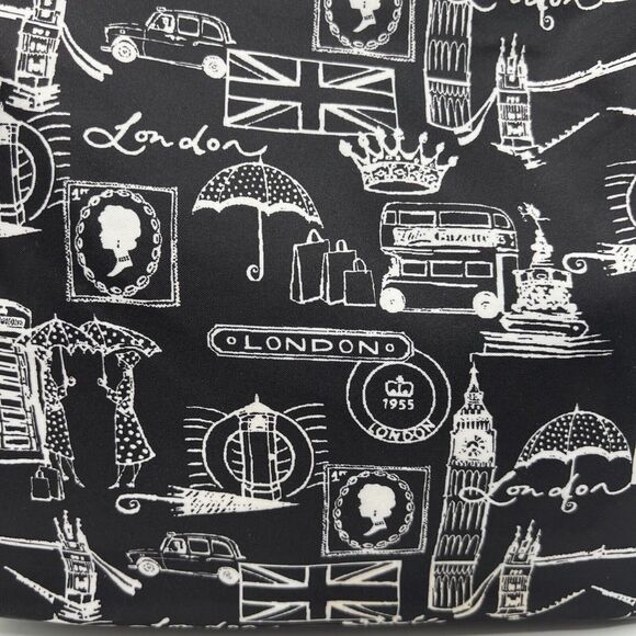 Lulu Guinness London Purse Bag Tote Womens Black White Vinyl Faux Patent Lined - Picture 2 of 12
